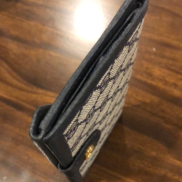 GUCCI GG Monogram Navy Blue Leather Coated Canvas Long Bifold Wallet Vintage - Picture 11 of 17